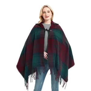 Custom fashion shawls Chunky warm cashmere ponchos with hoods vintage winter shawls suppliers wholesale