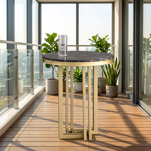 Table d'appoint ronde en métal de style luxe en laiton AK finie en or avec dessus en marbre Table d'extrémité de meubles faits à la main pour meubles de restaurant - Product Image 3