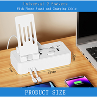 Stop Kontak Universal dengan Tempat Ponsel, Kabel Ekstensi 2 Soket Dengan USB C dan Kabel Pengisi Daya. Stop Kontak untuk Penggunaan di Kantor dan Rumah