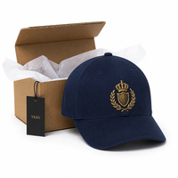 Casquette de baseball structurée en coton noir de qualité supérieure à 6 panneaux, broderie de luxe en fil métallique doré, casquette de sport ajustable pour homme, casquette de golf
