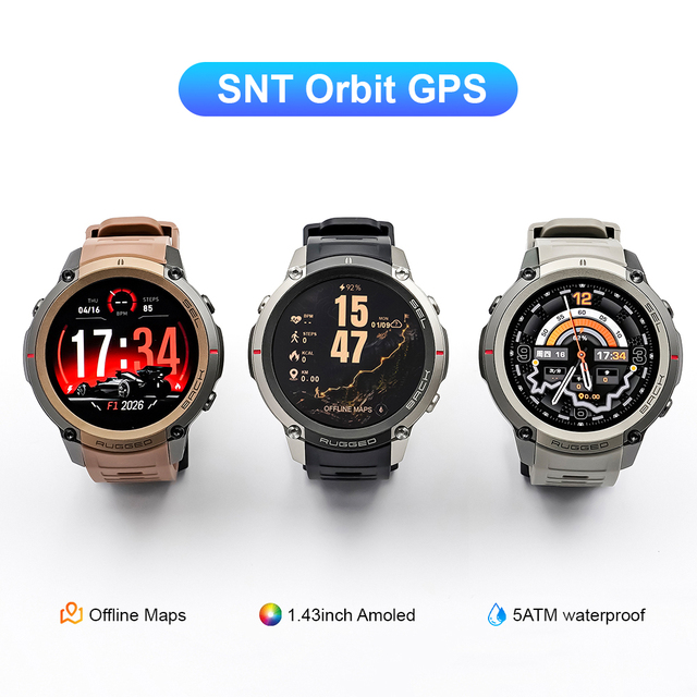 SANVNET SNT Orbit GPS Smartwatch 1.43inch Amoled Screen 5ATM Waterproof Offline Map Sports GPS Relojes Smart Watch for Men 2026