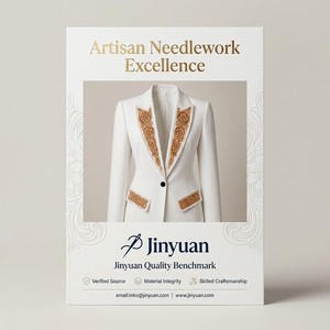 Completo Due Pezzi da Donna con Blazer Ricamato in Oro e Pantaloni a Gamba Larga, Elegante e Formale per Ufficio, <span class=keywords><strong>Bianco</strong></span> Lussuoso Personalizzato Jinyuan - Product Image 4