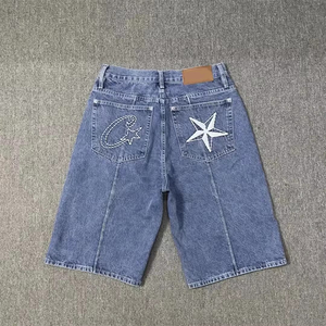 Pantalones Cortos Casuales de Verano para Hombre con Bordado de Estrellas, Estilo Retro Desgastado, de Algodón Lavado y Efecto Descolorido por el Sol - Product Image 2