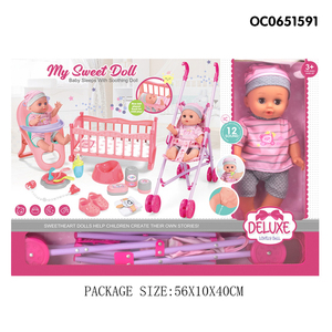 Plastica rosa realistico bambino 14 "set di bambole giocattolo <span class=keywords><strong>con</strong></span> letto sedia <span class=keywords><strong>passeggino</strong></span> - Product Image 6