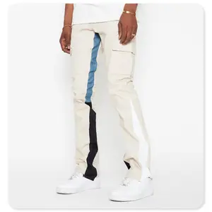 Patchwork personnalisé déchiré évasé empilé pantalon cargo pantalon en jean personnalisé pour homme jeans empilés pour homme jeans pour homme