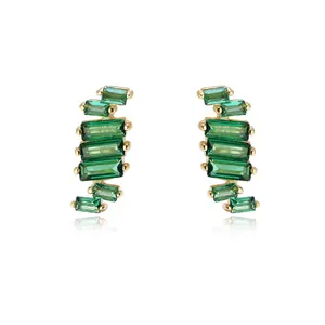 Geometric Statement Earring Stud Lady 2023 New Arrival Personalized Unique Irregular Baguette Green Accessories Earrings Silver