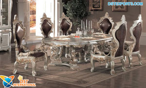 Muebles de comedor pulidos de oro antiguo clásico, mesa de comedor hecha a mano de madera perfecta, juego de comedor artesanal de madera Victoriana - Product Image 4