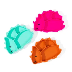 Dinosauro per alimenti in Silicone per bambini piastra di alimentazione per bambini di aspirazione BPA Free in Silicone per alimentazione piastra per bambini stoviglie 4 griglia piastra da pranzo