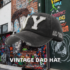 Wholesale Custom Vintage Dad <b>Hat</b> Applique Distressed New York Baseball <b>Cap</b> 100% Cotton Common Fabric Four Seasons Unisex - Product Image 2