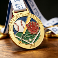 Médaille de baseball en alliage de zinc plaqué or, moulée sous pression, en émail souple coloré, gravée sur mesure, pour les courses sportives
