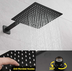 Ensemble de douche encastré pour hôtel, finition noir mat, avec robinet thermostatique à double poignée de 10 pouces, fonction pluie et massage, design dissimulé, valve en céramique - Product Image 5