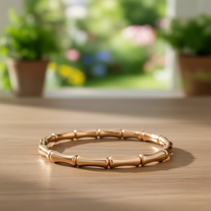 Brazalete de Bambú de Acero Inoxidable Chapado en Oro Rosa, Joyería de Moda Unisex para Mujeres y Hombres, Patrón de Plantas BS4258 - Product Image 2