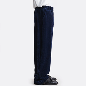 <span class=keywords><strong>Pantaloni</strong></span> Larghi da Uomo in <span class=keywords><strong>Velluto</strong></span> Blu Navy Personalizzati, Stile Streetwear, <span class=keywords><strong>con</strong></span> Coulisse, Fornitore OEM, Tinta Unita, Lavaggio Dritto, Fantasia Semplice - Product Image 3