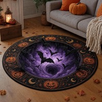 Tapis en velours cristal à tissage plat, style américain, thème Halloween, motif cercle, épaisseur 0,5 cm, avec envers en plastique à pois