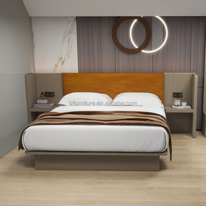 Solid Wood Hotel <b>Bed</b> King Size Modern Integrated <b>Platform</b> <b>Bed</b> <b>Frame</b> with Built-in Headboard & Nightstands For 3 Star Hotels - Product Image 6