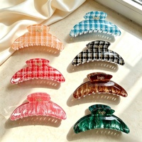 Ume Wholesale Custom Logo 12cm Jumbo Acrylic Hair Claws Plaid Checkerboard Jaw Clip for Extra Thick Hair Bulk