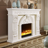 Cheminée décorative de style européen, meuble de cheminée sculpté de couleur foncée, insert de cheminée électrique, effet simulé
