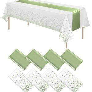 Black and Silver Dot Tablecloth Silver Satin Table <b>Runner</b> Disposable Plastic Tablecloths and Satin Table <b>Runner</b> Set for Wedding - Product Image 3