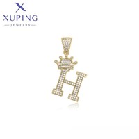 X000966897 XUPING JEWELRY Pendentif lettre H couronne couleur or 14K avec zircon synthétique blanc, breloques de collier initiales unisexe, vente en gros