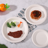 SUMKOKA Assiettes jetables de 9 pouces à usage intensif blanches 9 "6'' Assiettes en papier compostables biodégradables pour canne à sucre Assiette à pâte Bagasse