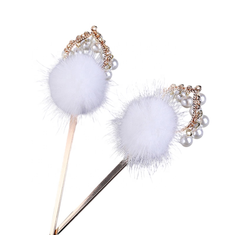 Шарики для волос Han, аксессуары для волос, Шпилька для волос с меховым шариком и жемчугом, аксессуары для волос в стиле ретро, вилка для волос