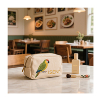 Trousse de Maquillage ISEN en Toile Crème Broderie Perroquet, Pochette Esthétique Oiseau Tropical, Organisateur de Toilette, Étui de Voyage en Tissu