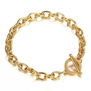 สร้อยข้อมือสแตนเลสสตีลแบบหัวเข็มขัดเดี่ยว ดีไซน์เก๋ไก๋ ปรับแต่งได้ แฟชั่นสำหรับคู่รัก รูปทรงกากบาท โซ่กลมอเนกประสงค์ - Product Image 1
