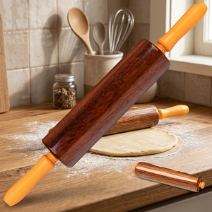 Rouleau à pâtisserie traditionnel commercial grand format, écologique, en bois de Merbau Intsia Bijuga naturel, motif arbre - Product Image 3