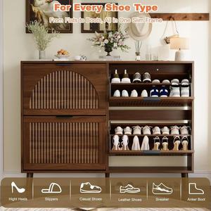 Wooden retro <b>shoe</b> cabinet, suitable for small apartments, entryway, and <b>shoe</b> <b>storage</b>; solid wood floor-standing <b>storage</b> cabinet. - Product Image 2