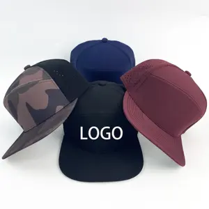 HS15 Wholesale Custom 6 Panel Hip Hop Flat Brim PVC Patch Logo Gorras Snapback Caps Waterproof Laser Cut Hole Perforated Hat