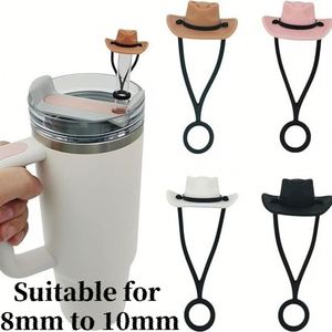 Tapas de silicona reutilizables personalizadas de 6-10 mm para vasos, a prueba de polvo, con diseño de sombrero de vaquero, populares, a prueba de fugas, para tapas de vasos. - Product Image 1