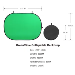 200*150CM שני-צד רקע לוח צילום כחול/ירוק שחור/לבן מסך רקע מתקפל מפתוח בד