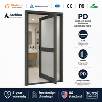 Porte de salle de bain en aluminium à cadre fin, résistante à l'humidité, sur mesure, pour la rénovation d'hôtels de luxe, fabricant, grossiste