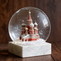 Globe à neige personnalisé de la Cathédrale de Saint-Basile avec éclairage LED et base en marbre pour souvenirs de Moscou et cadeaux haut de gamme