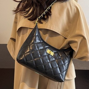 Sacs à main en cuir matelassé de luxe pour femmes, <span class=keywords><strong>sac</strong></span> à <span class=keywords><strong>bandoulière</strong></span> de créateur avec chaîne, <span class=keywords><strong>sac</strong></span> hobo vintage classique à motif losanges, <span class=keywords><strong>noir</strong></span> avec ferrures dorées - Product Image 3