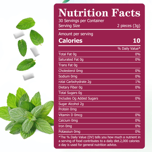 OEM ODM Gommes vitaminées au Xylitol Menthe poivrée naturelle Ginseng Caféine Vitamine B 100% Xylitol Faible teneur en sucre Vitamines Booster d'énergie - Product Image 2
