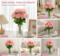 Roses artificielles en soie rose et bleue, effet toucher réel, pour mariage, événement, décoration de la maison, vente en gros