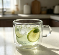 Mug en verre à double paroi carré en borosilicate fait main Wuso 120ml, transparent, avec poignée, résistant à la chaleur, isolé, anti-fuite, moderne