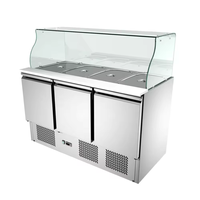 Équipement de réfrigération commercial à deux portes vitrées, réfrigérateur pour la préparation de pizzas, sous comptoir de bar à salades, table de préparation de sandwichs