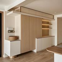 Buffet sur mesure mat et brillant avec rangement dissimulé pour villa de luxe, bar à vin et à thé