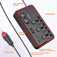 Pengisi Daya Cepat Multi-Port PD QC 12V 24V ke 220V dengan Stopkontak AC & Pemisah Pemantik Rokok, Voltmeter Digital untuk Mobil Truk