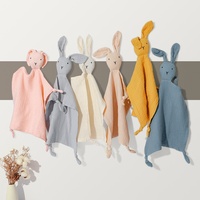 Prix de gros : Doudou lapin tricoté doux pour bébé en pur coton, serviette de confort, mouchoir et couverture
