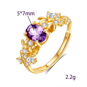 Vintage 925 Silver Gold Plated Flower <b>Adjustable</b> <b>Ring</b> 5*7mm Oval Cut Natural Stone Colorful Gemstone Jewelry Women Wedding Party - Product Image 6
