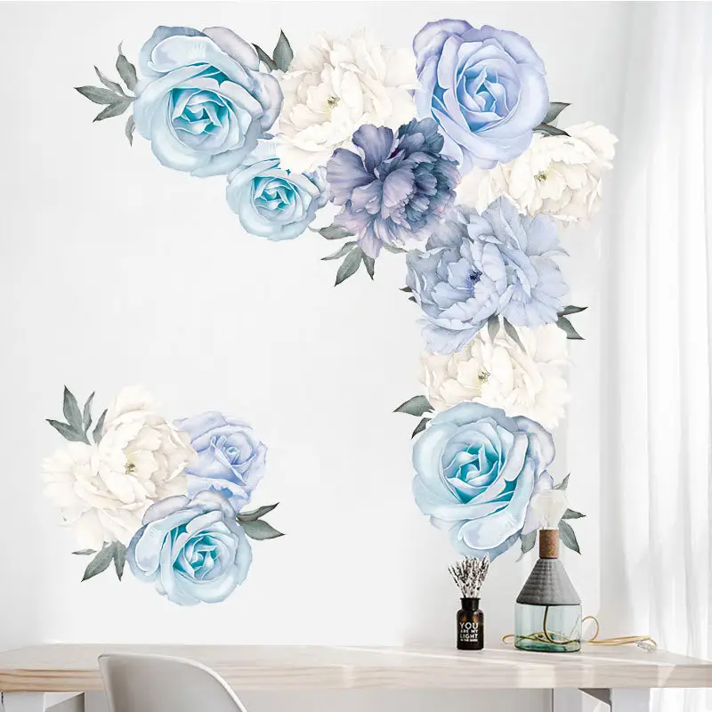 New blue peony flowers for bedroom home decor wall sticker