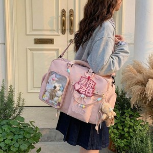 Bolso de hombro personalizado con estampado de dibujos animados kawaii, ventana transparente y decoración de peluche, bolso de mano de moda para mujer - Product Image 4