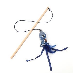 Neues Jeans material Übungs spiel Spaß Interaktiver Pet Chaser Teaser Draht Katzen spielzeug Feder stab - Product Image 4