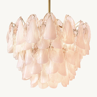 Lustre suspendu élégant en verre à pétales pour salon et salle à manger, feuilles faites à la main en verre de Murano rose doux, lustres modernes pour chambre à coucher