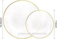 Services de vaisselle jetables transparents avec bord doré, assiettes de fête robustes effet martelé, en plastique alimentaire anti-fuite pour banquets de mariage