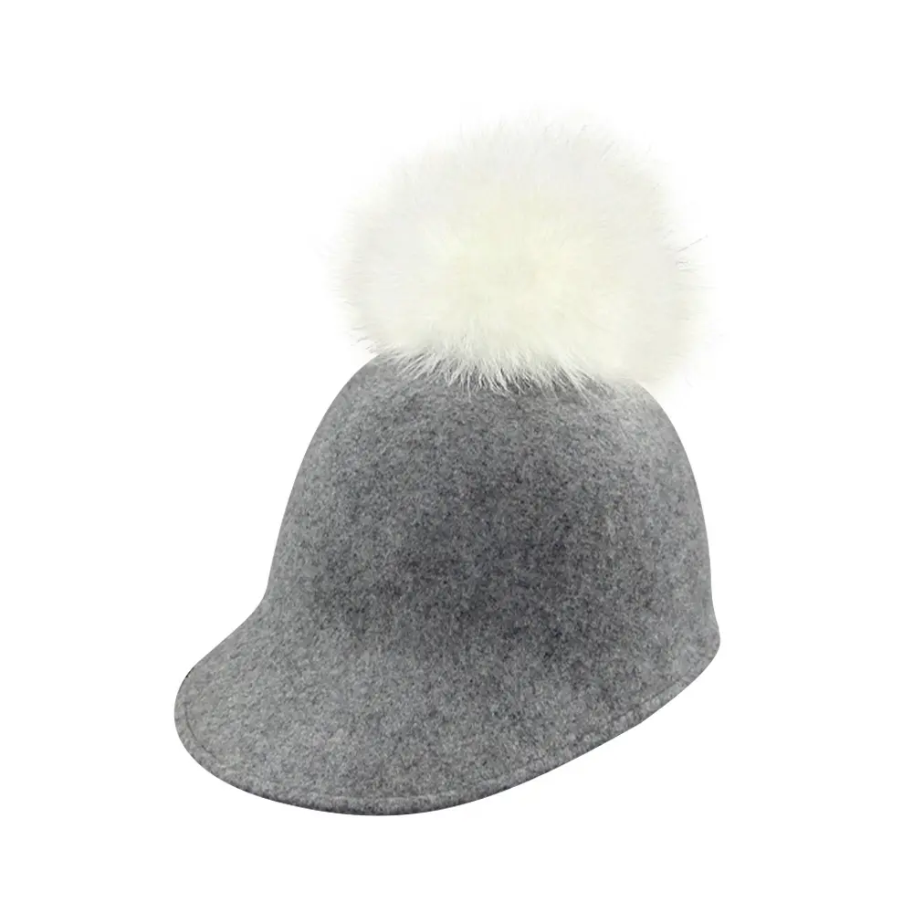 LiHua 100% yün keçe şapka kadın bayan ve Fascinators 2021 kış gri renk şapka