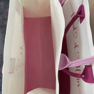 ถุงผ้าแคนวาสแบบกำหนดเองและโลโก้ที่กำหนดเองคุณภาพสูงทนทานแบบเป็นส่วนตัวสำหรับผู้หญิงถุงของขวัญริมชายหาดสีชมพู - Product Image 6